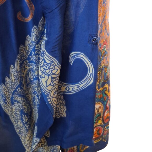 Johnny Was Biza Handkerchief Blue Paisley Silk Boho Tunic Top Sz XL - Picture 5 of 11